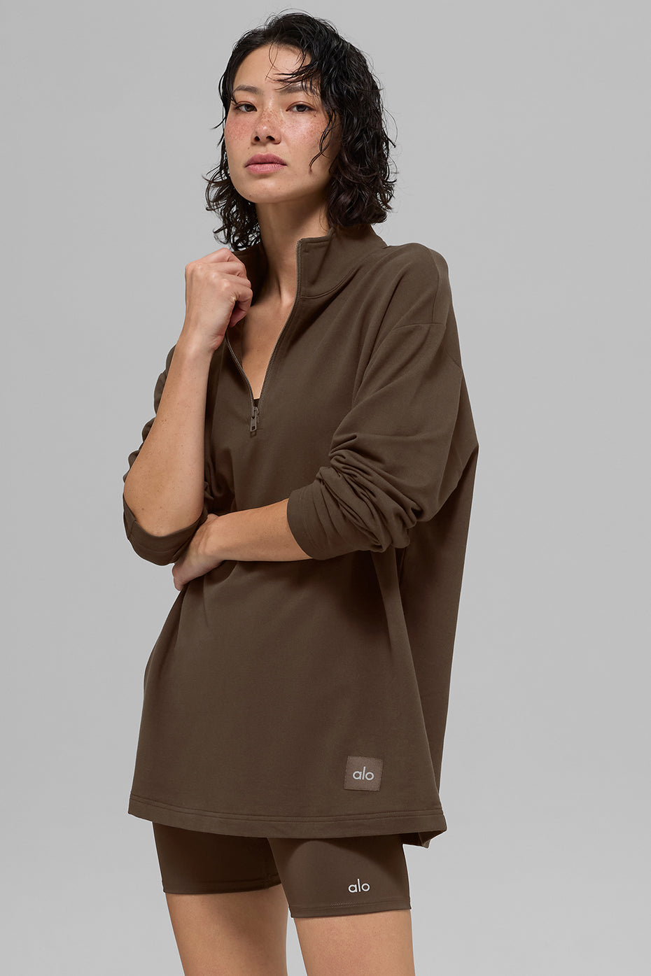 alo Double Take Long Sleeve 1/4 Zip - Espresso