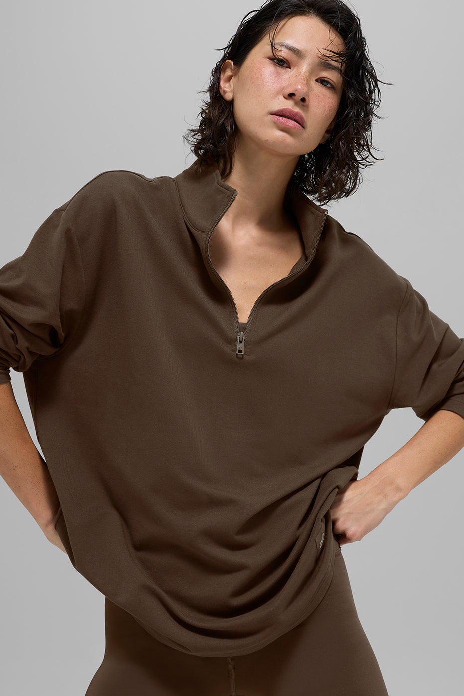 alo Double Take Long Sleeve 1/4 Zip - Espresso