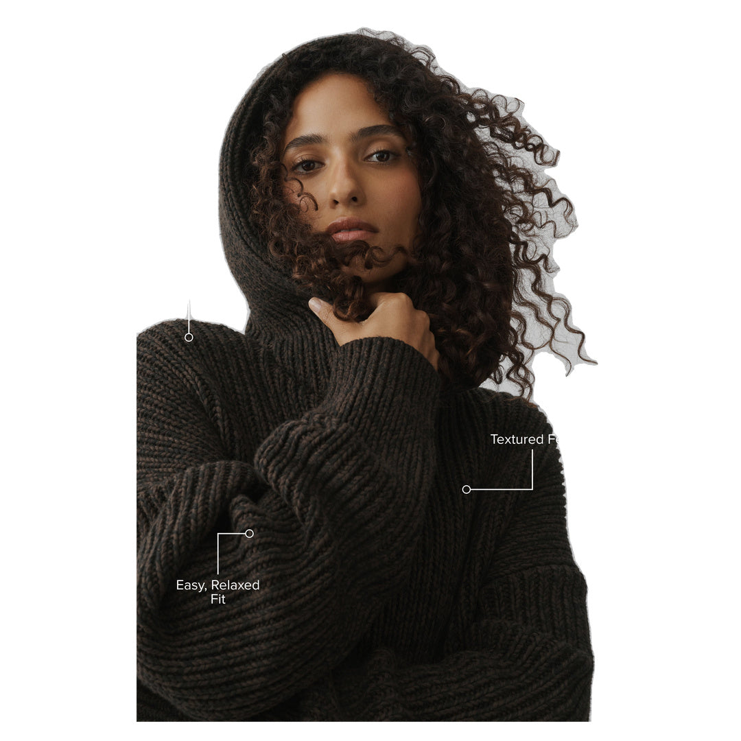 ALO Chunky Knit Rewind Hoodie - Espresso Multi