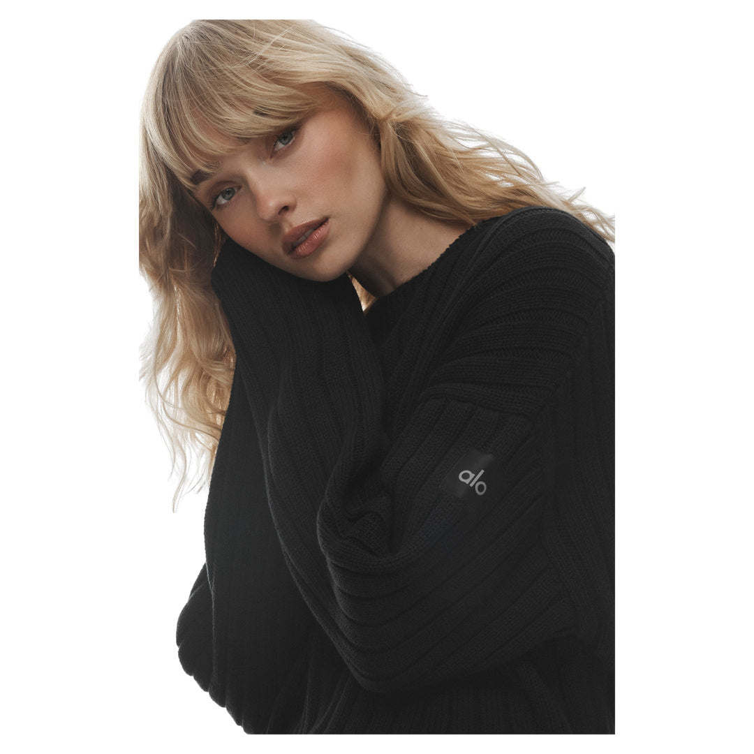 ALO Cotton Rib Parallel Sweater - Black
