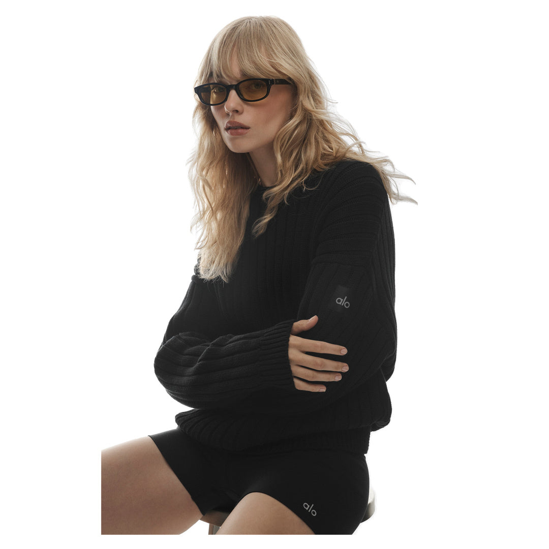 ALO Cotton Rib Parallel Sweater - Black