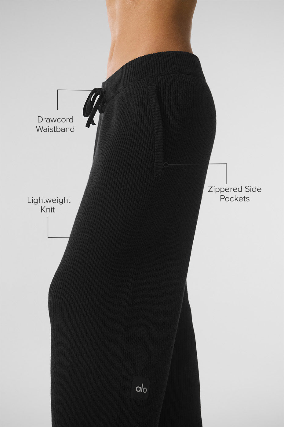 alo Domain Rib Knit Sweatpant - Black