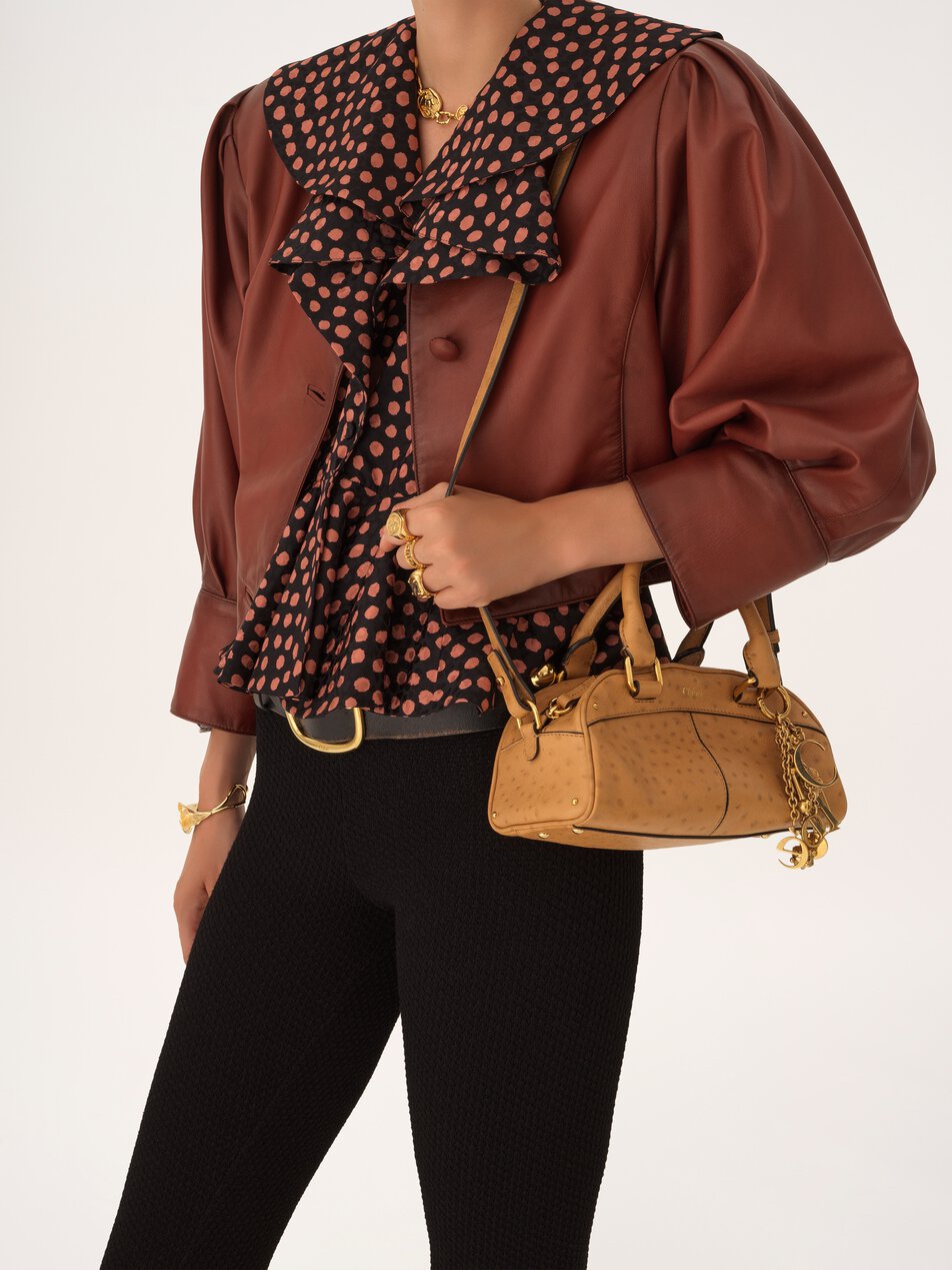 CHLOE Small Chloé bowling bag in ostrich-effect leather Bleached Brown