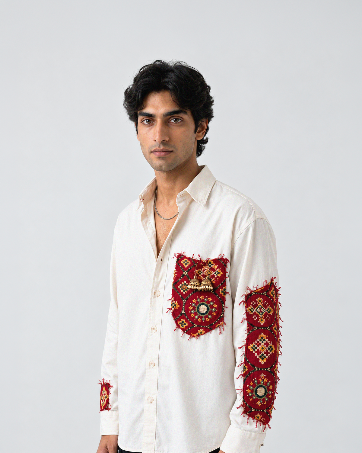 Maayka | Laal Patchwork Full Sleeve Shirt