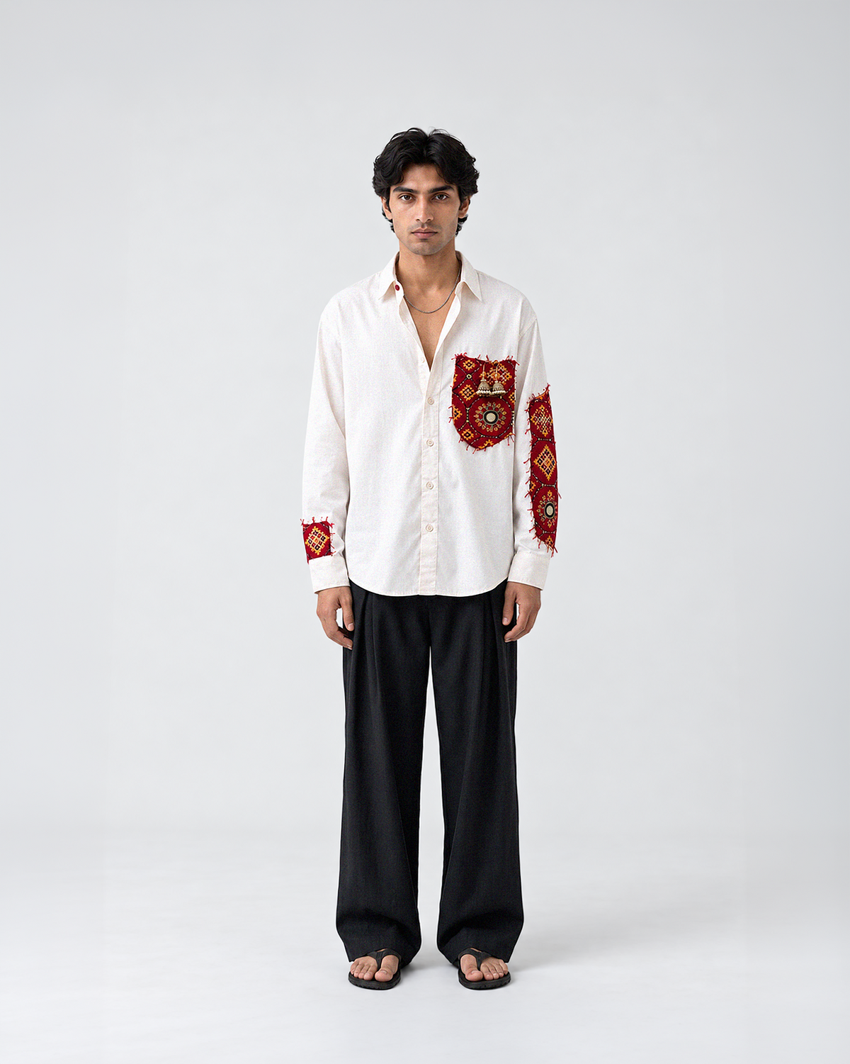 Maayka | Laal Patchwork Full Sleeve Shirt