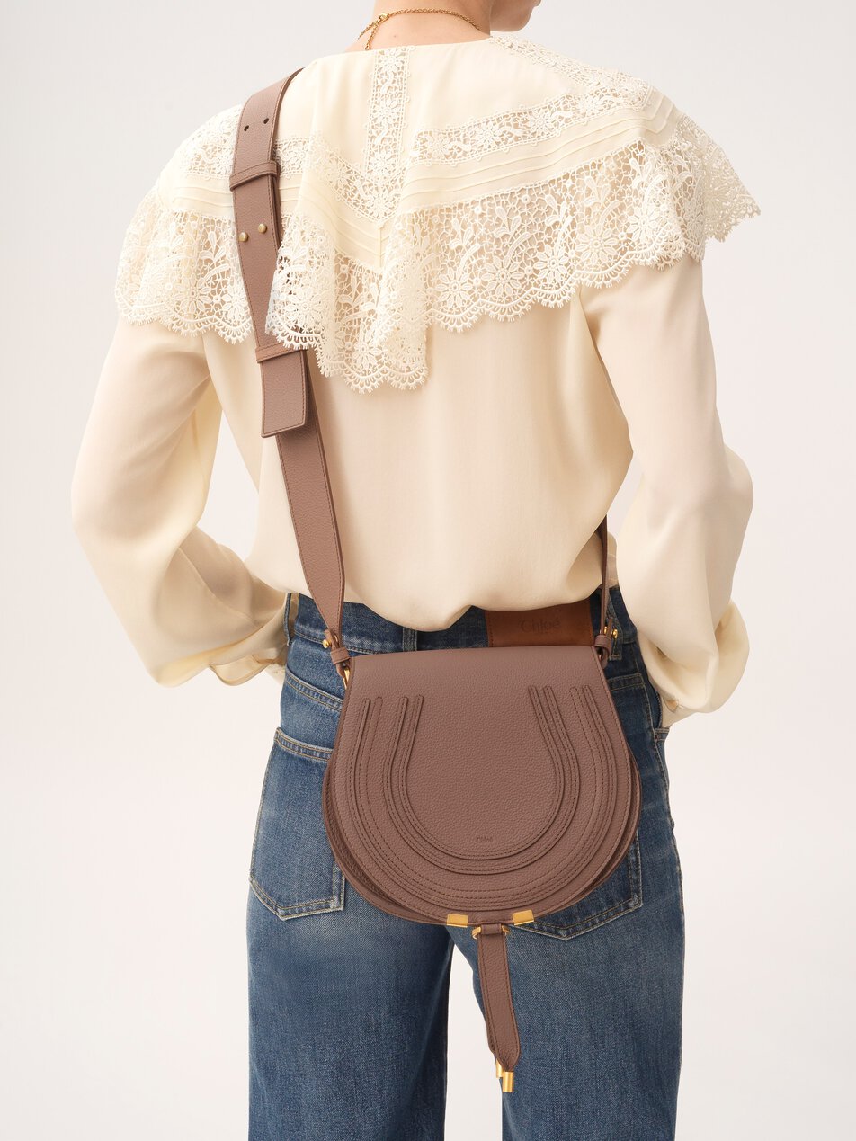 CHLOE Marcie saddle bag in grained leather Woodrose