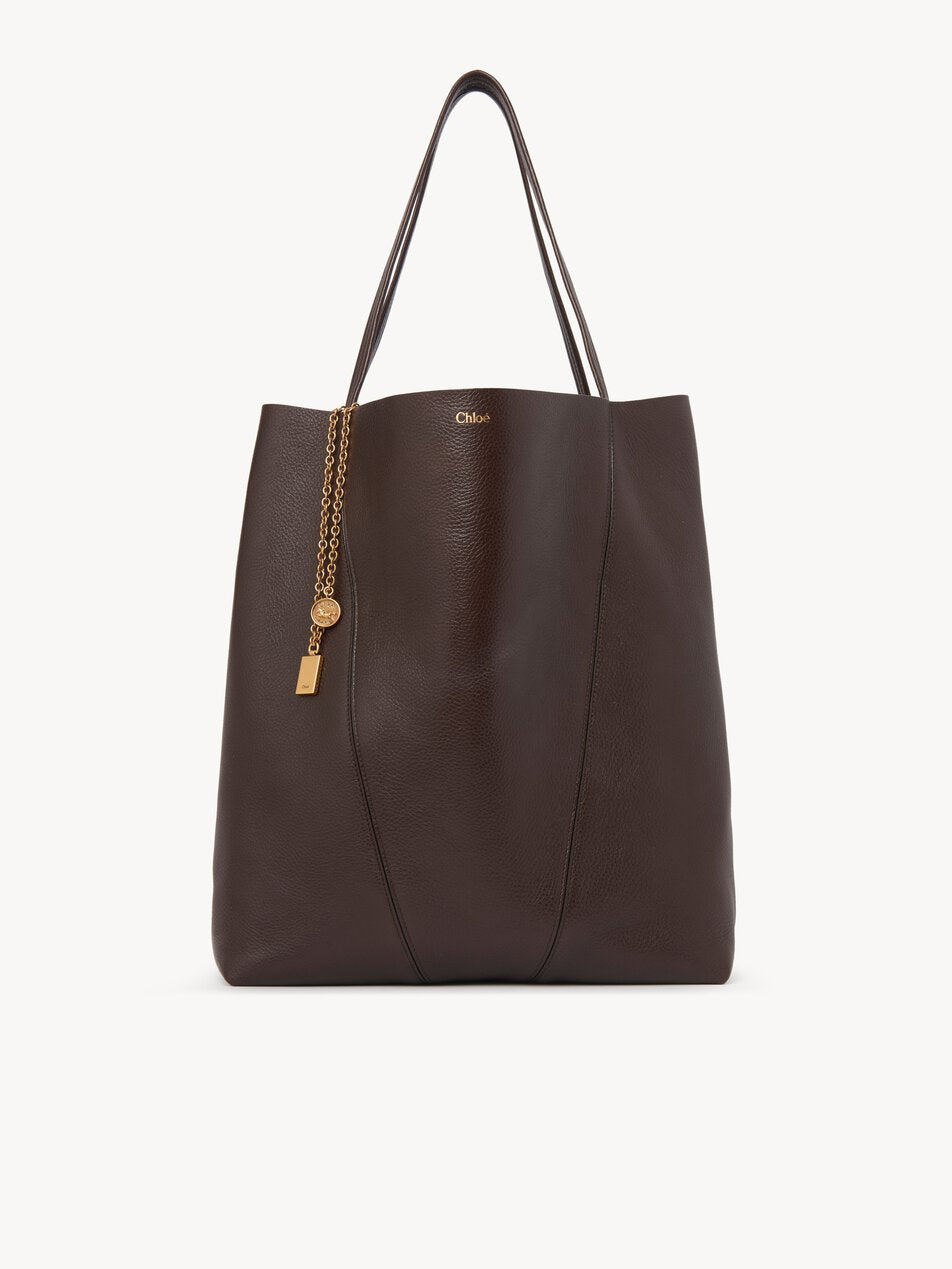 CHLOE Large Chloé Spin tote bag in grained leather Kohl Brown