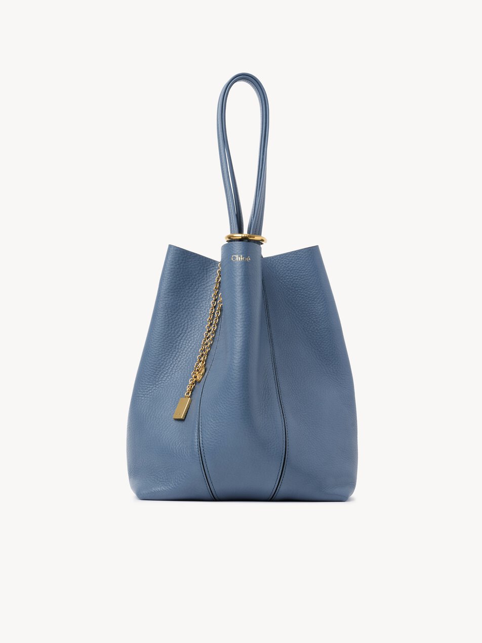 CHLOE Spin tote bag in grained leather Ashes Blue