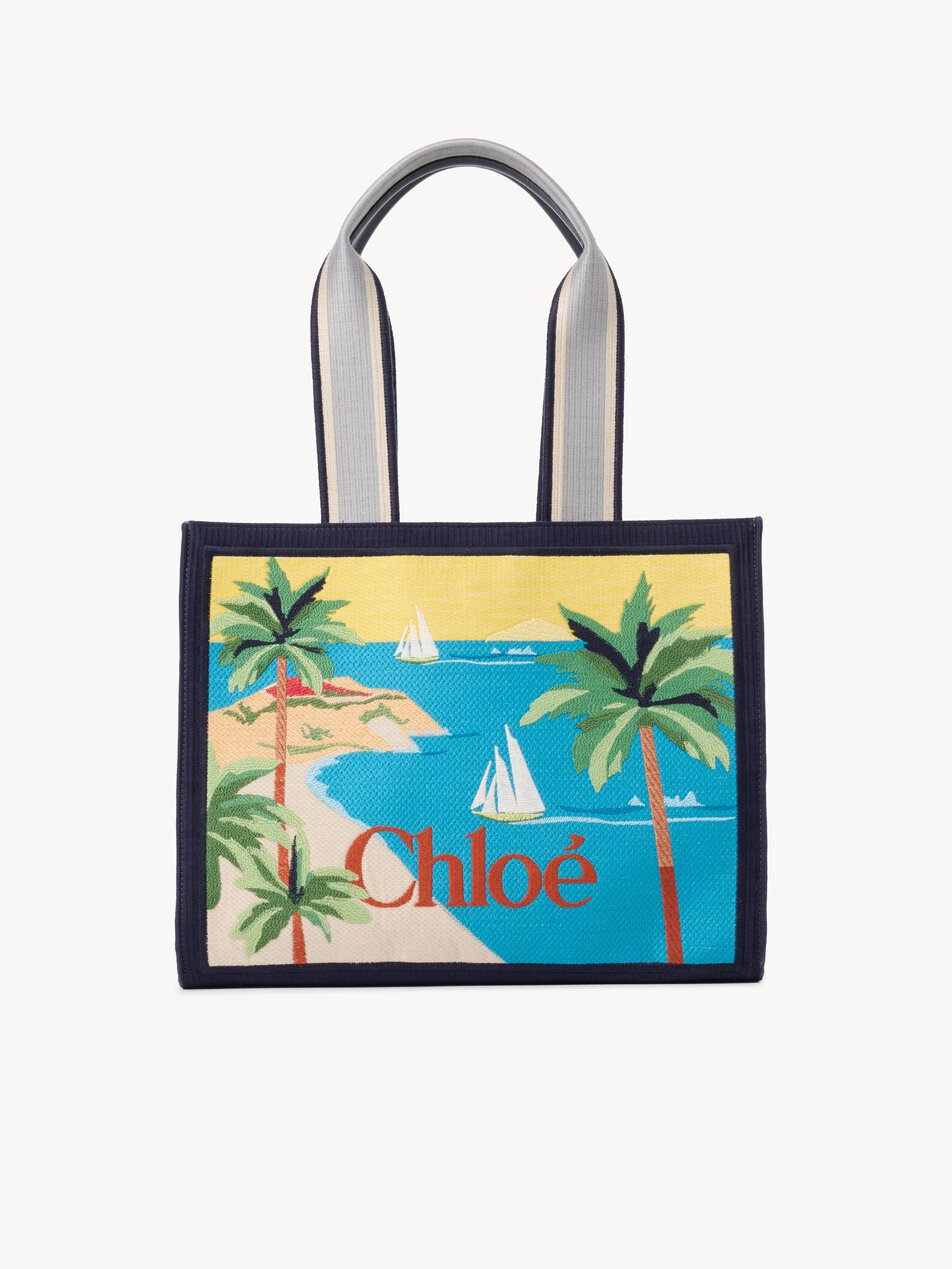 CHLOE Soleil tote bag in embroidered canvas Cosmic Blue