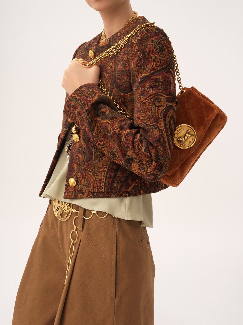 CHLOE Small Chloé Heritage shoulder bag in velvet Clay Brown