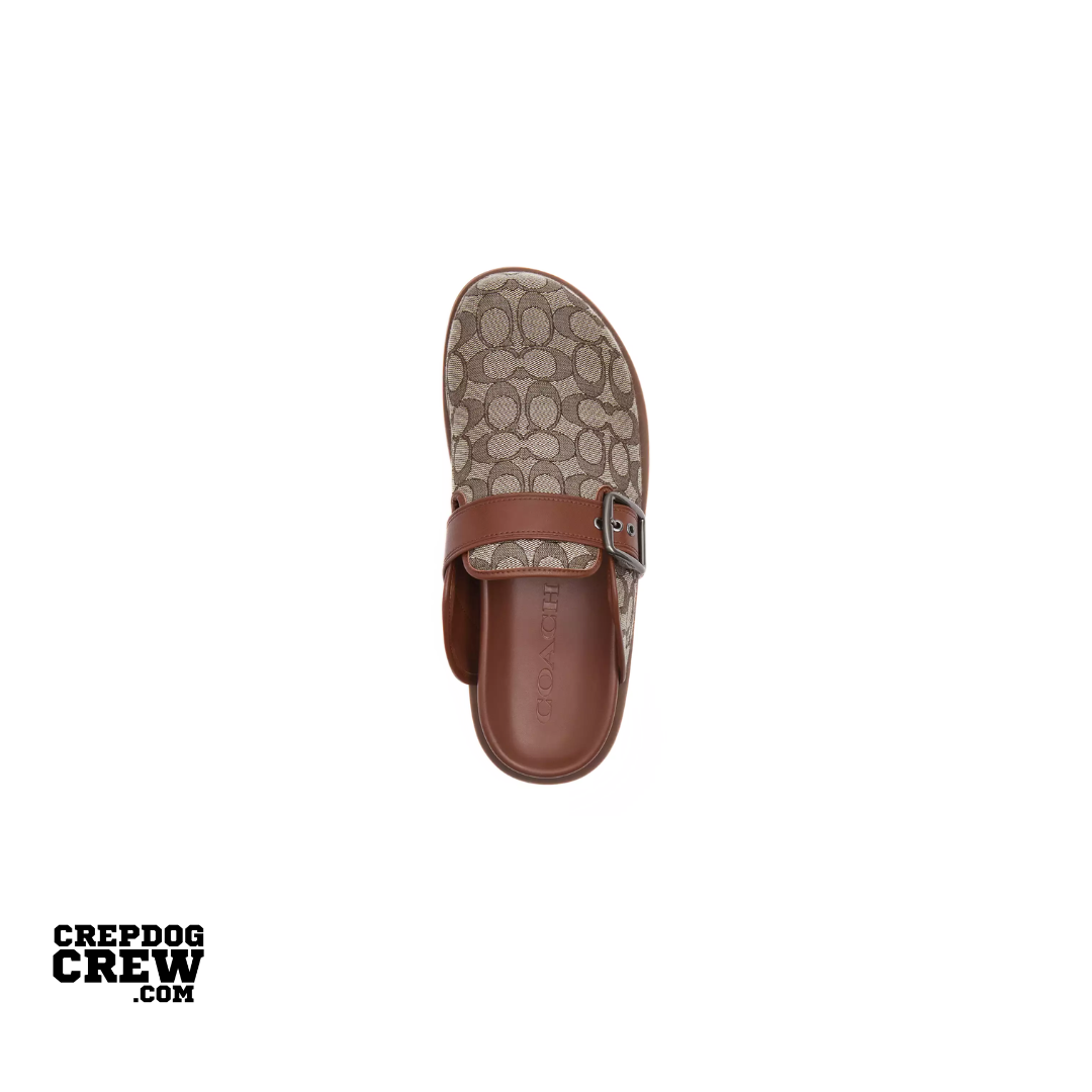 COACH Buckle Clog In Signature Jacquard Oak Vintage Brown
