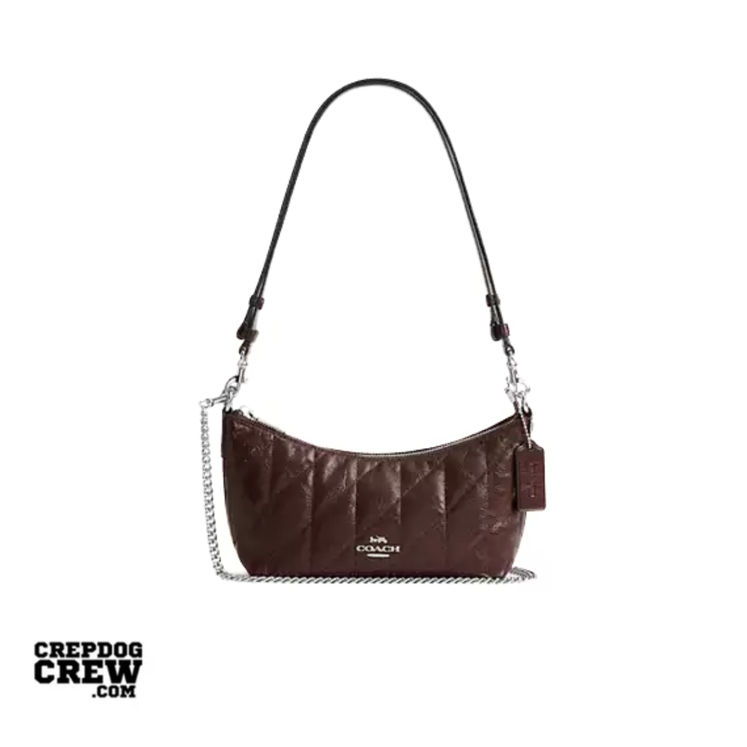 COACH Caitlin Shoulder Bag With Quilting glazed leather Silver Maple