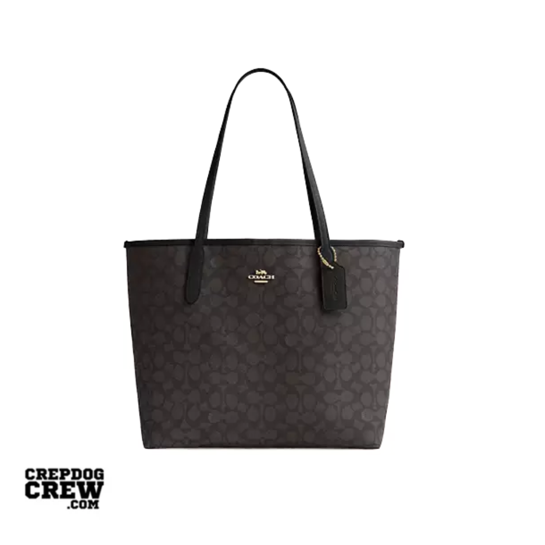 Coach City Tote Bag In Signature Canvas Gold Walnut Black