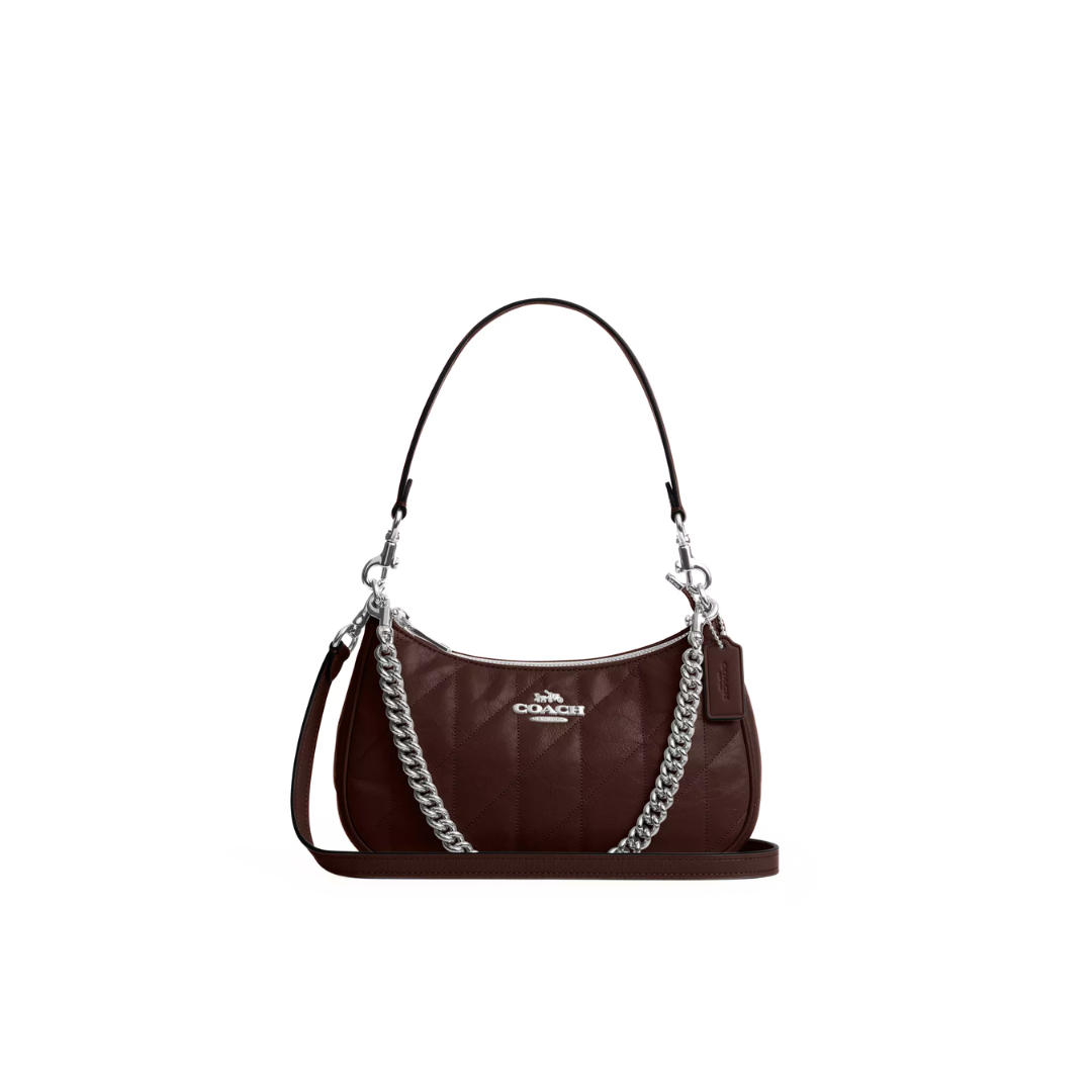 Coach Teri Shoulder Bag With Quilting Silver Maple