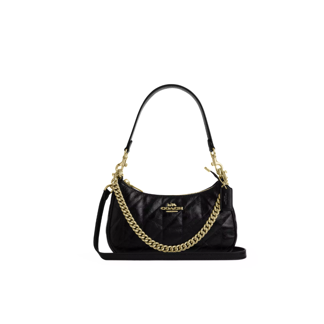 Coach Teri Shoulder Bag With Quilting Gold Black