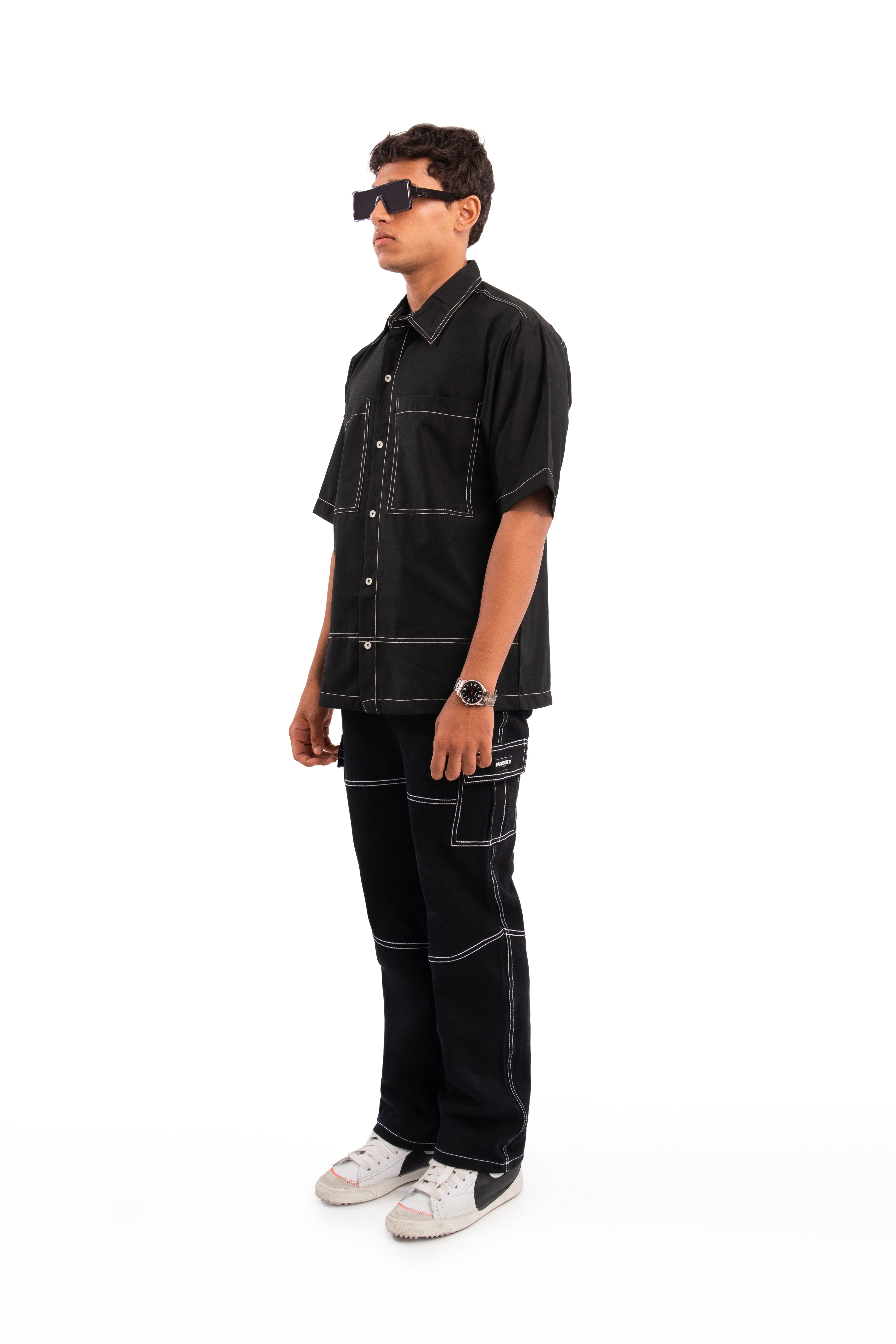 Void contrast stichline shirt - Jet black