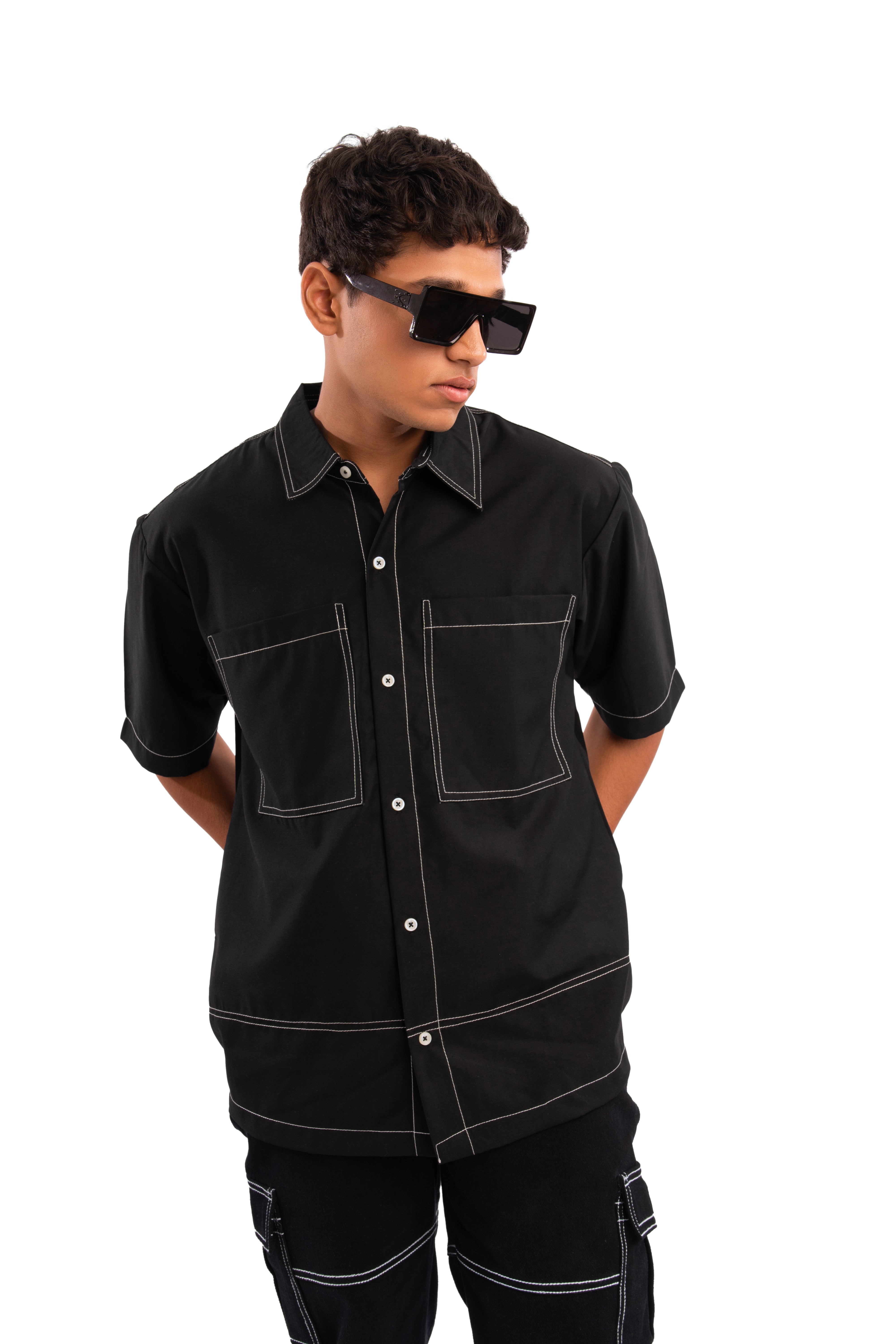 Void contrast stichline shirt - Jet black