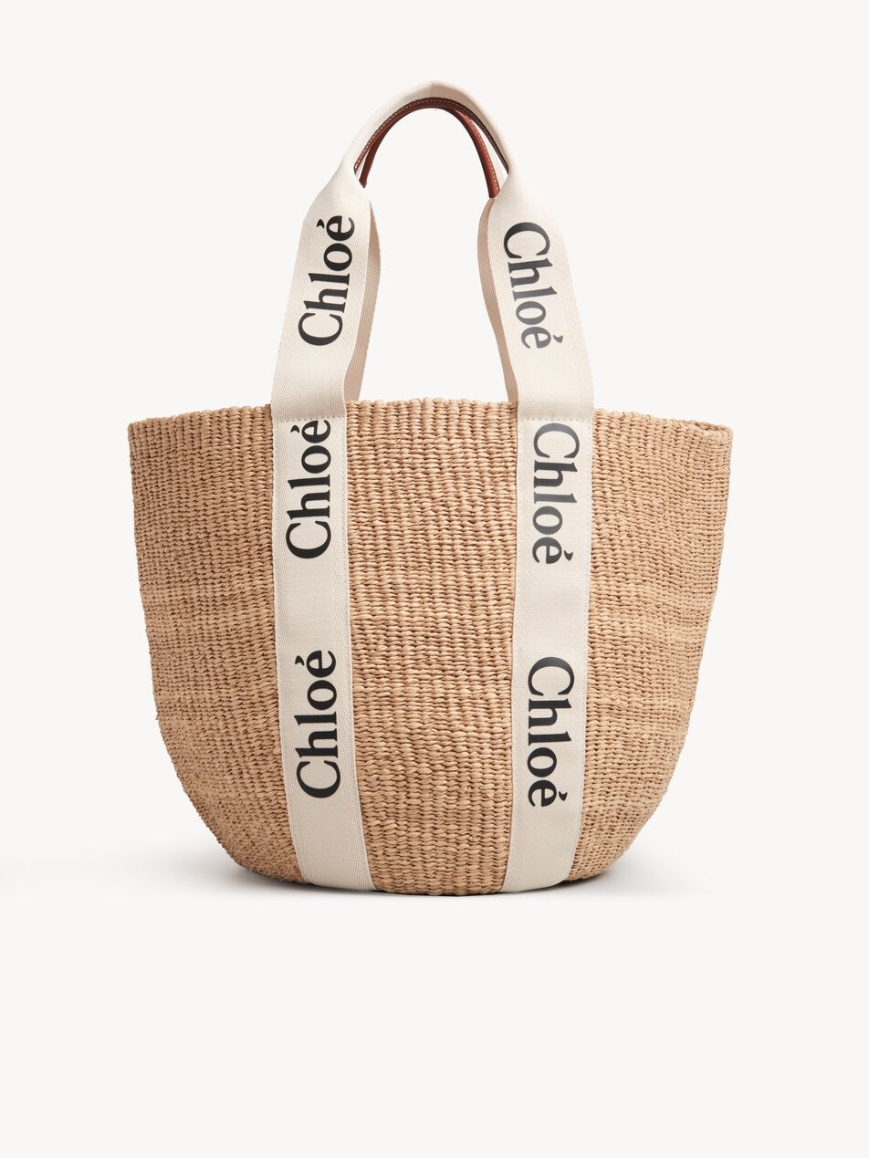 CHLOE Large Woody basket in natural fibers White