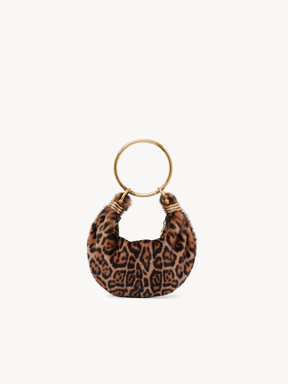 CHLOE Mini Bracelet Hobo bag in leopard-print shearling Jungle Brown