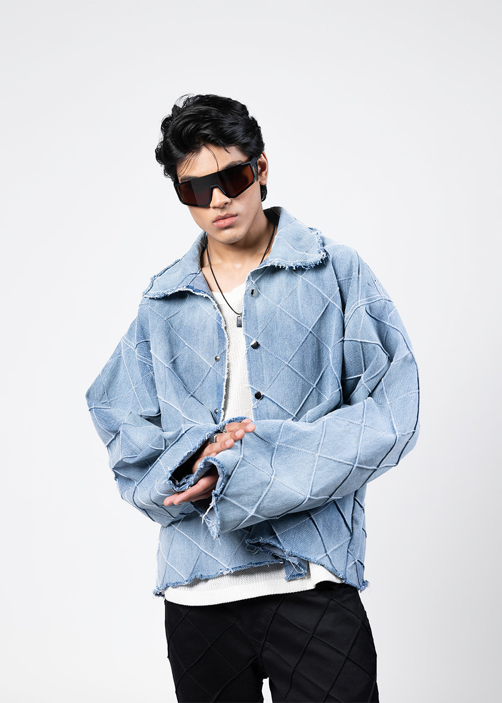 PIN TUCKS JACKET - WASHED BLUE