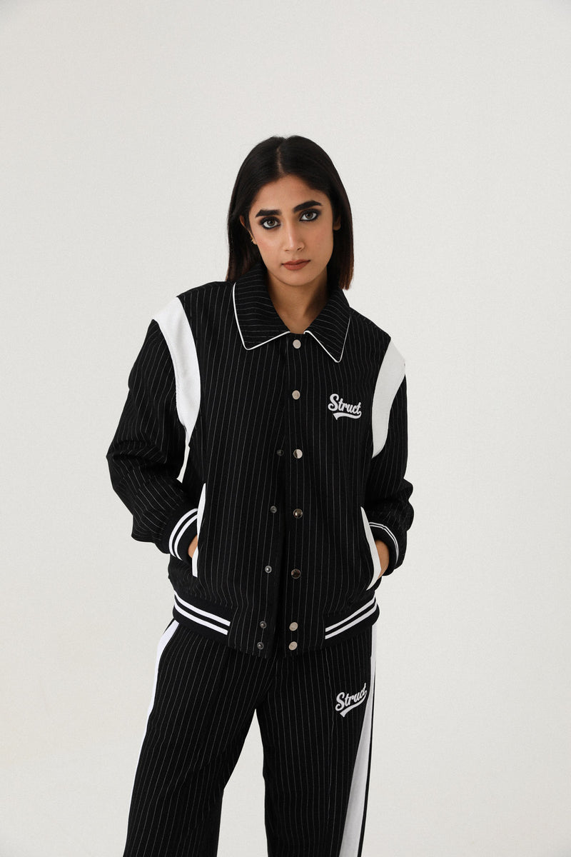 PINSTRIPE SUITING BOMBER JACKET | STRUCT | Streetwear Jacket by Crepdog Crew