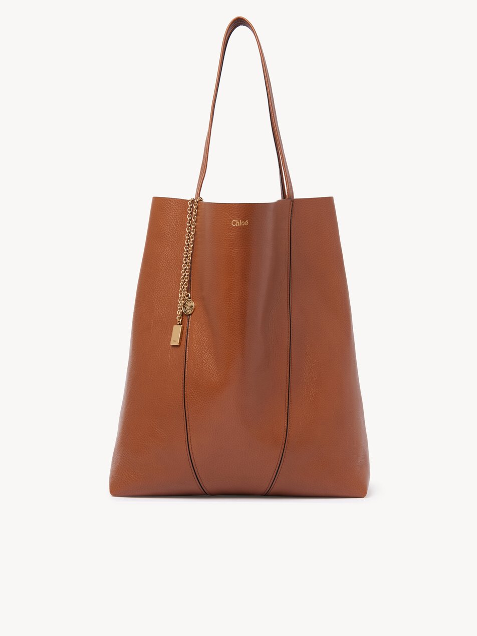 CHLOE Large Chloé Spin tote bag in grained leather Clay Brown