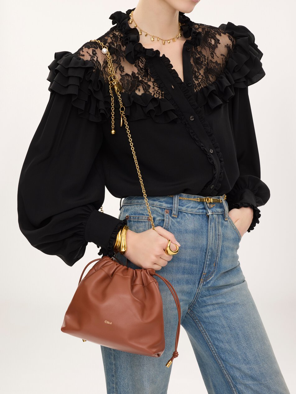 CHLOE Small Chloé Icons shoulder bag with chain in soft leather Blushy Brown