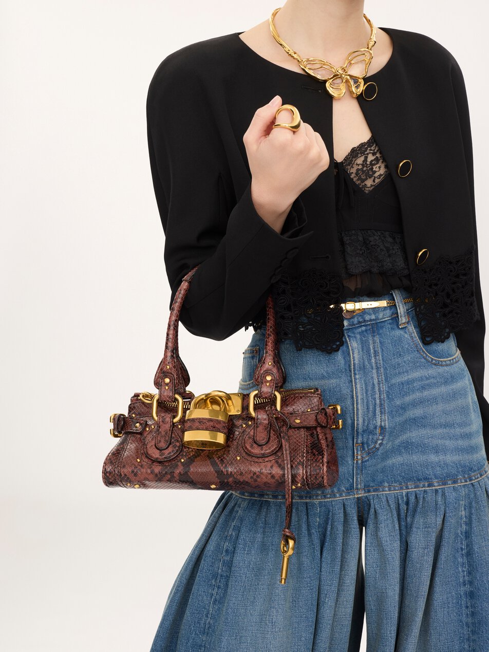 CHLOE Small Paddington bag in python-effect leather Rosewood