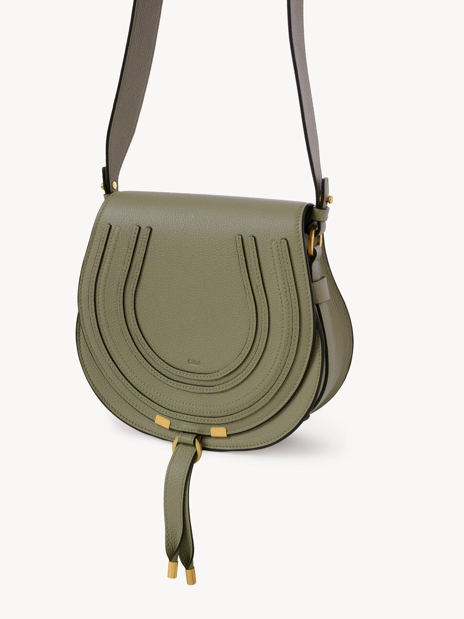 CHLOE Marcie saddle bag in grained leather Aloe Green