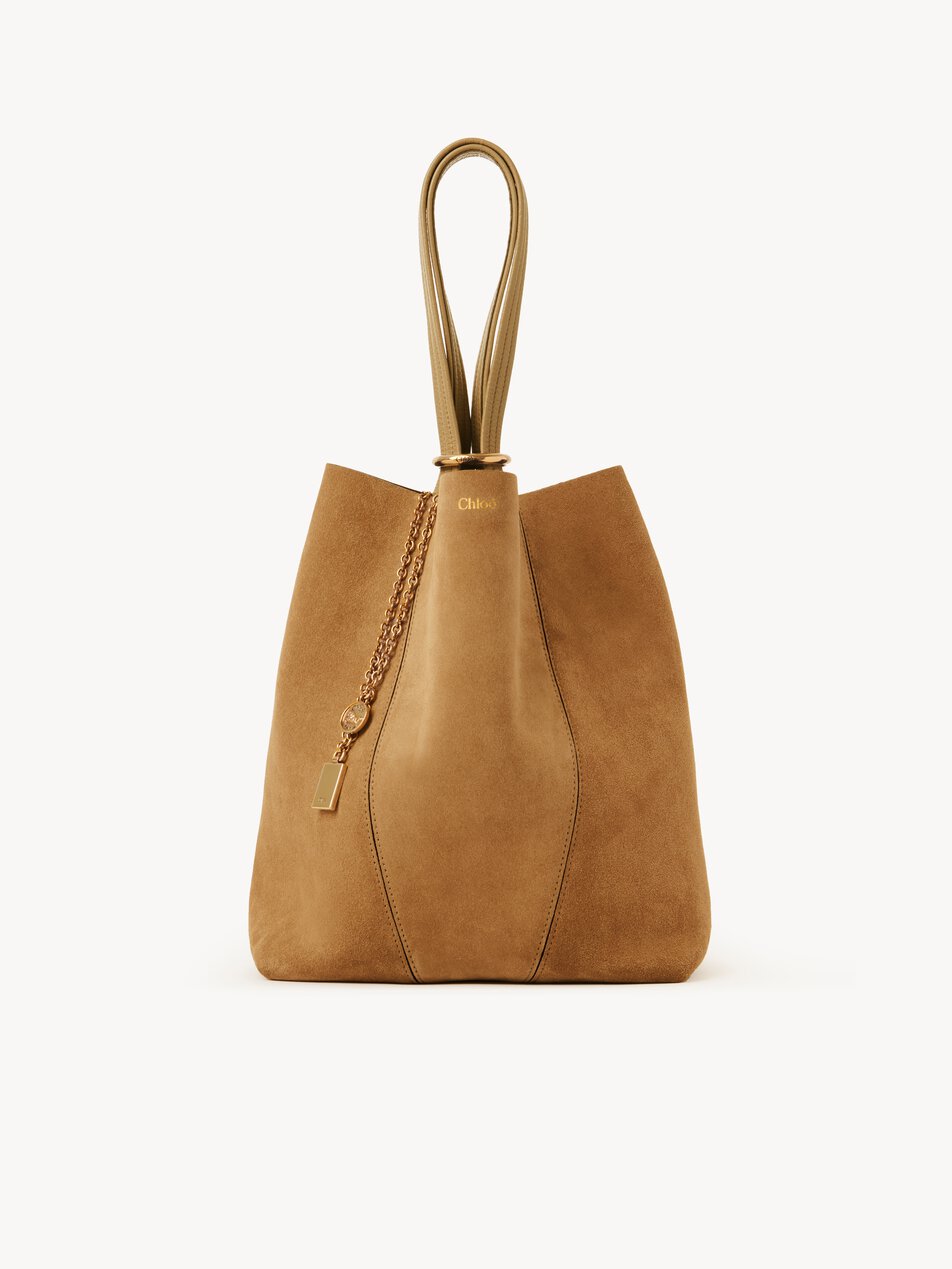 CHLOE Spin tote bag in suede leather Gold / Khaki