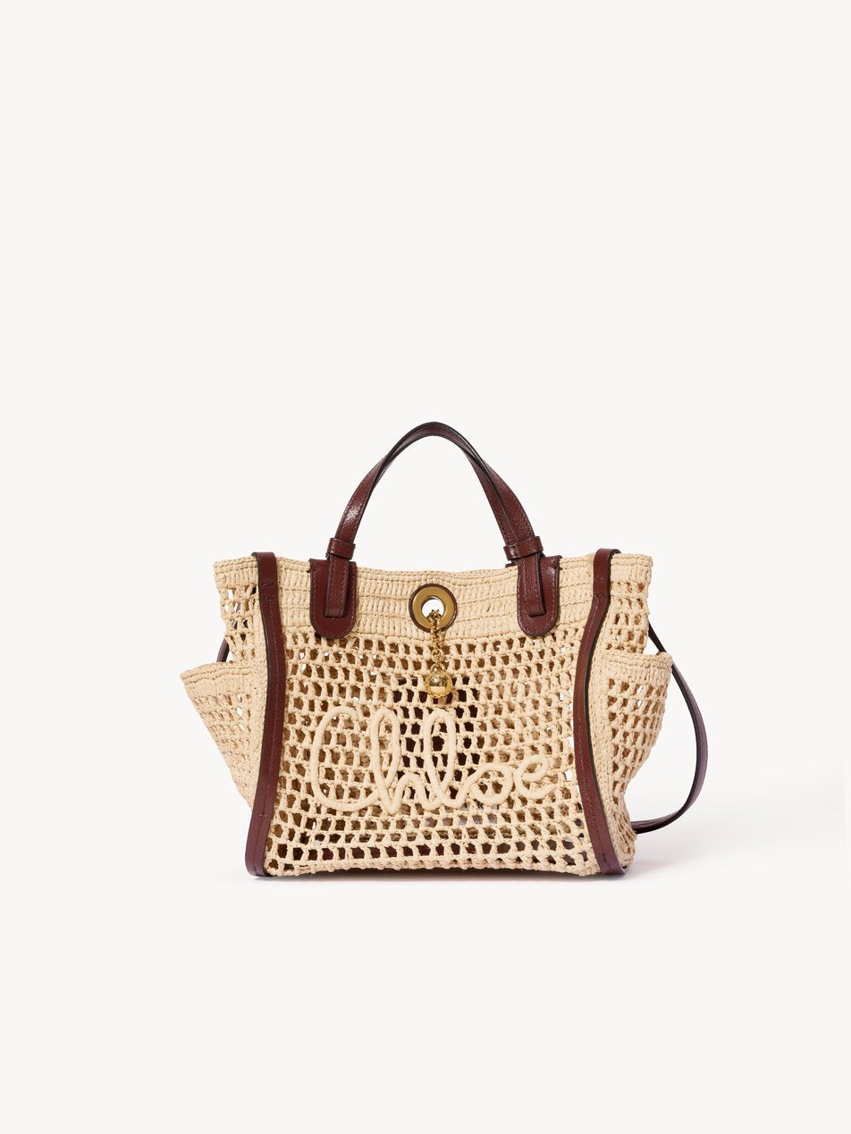 CHLOE Small Chloé Iconic double carry bag in raffia Hot Sand