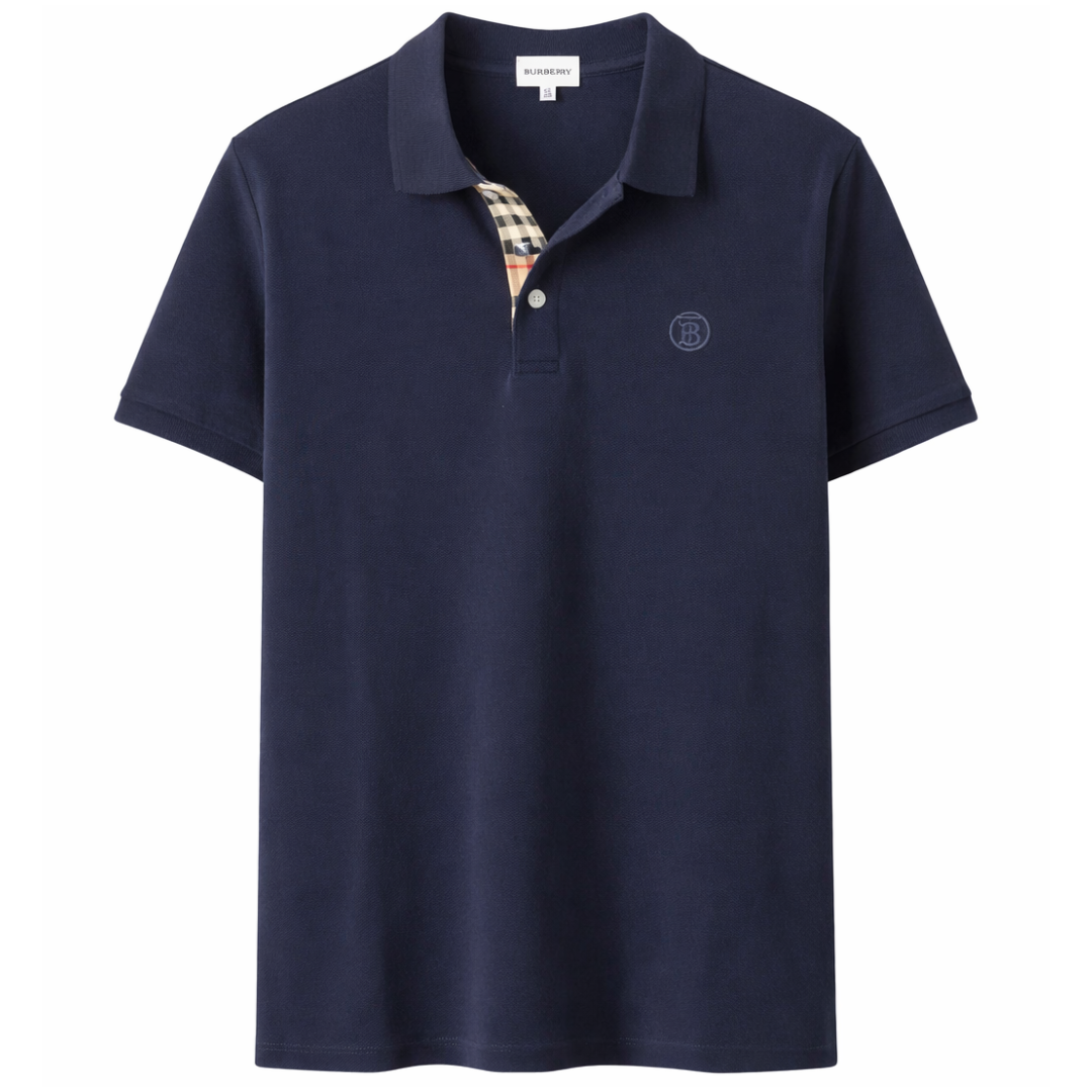 BURBERRY LOGO EMBROIDERED SHORT SLEEVED POLO TEE Navy