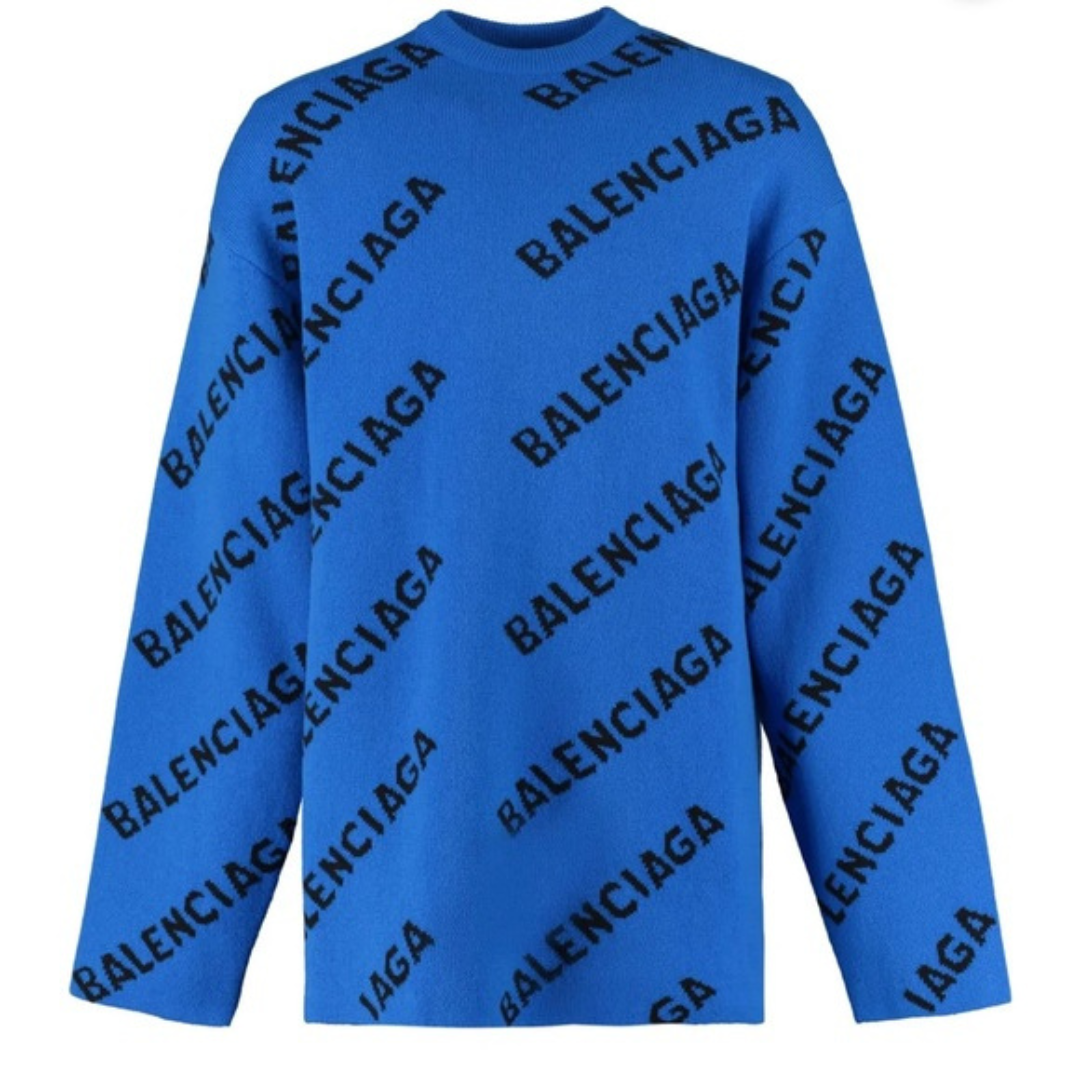 BALENCIAGA LOGO KNITWEAR SWEATER BLUE