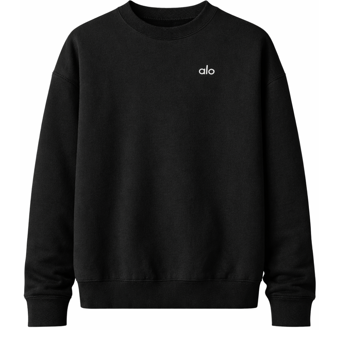 ALO YOGA ACCOLADE CREW NECK PULLOVER BLACK