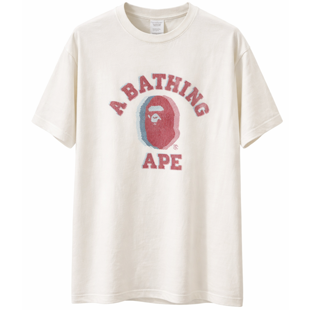 A BATHING APE GLITCH ART COLLEGE TEE WHITE