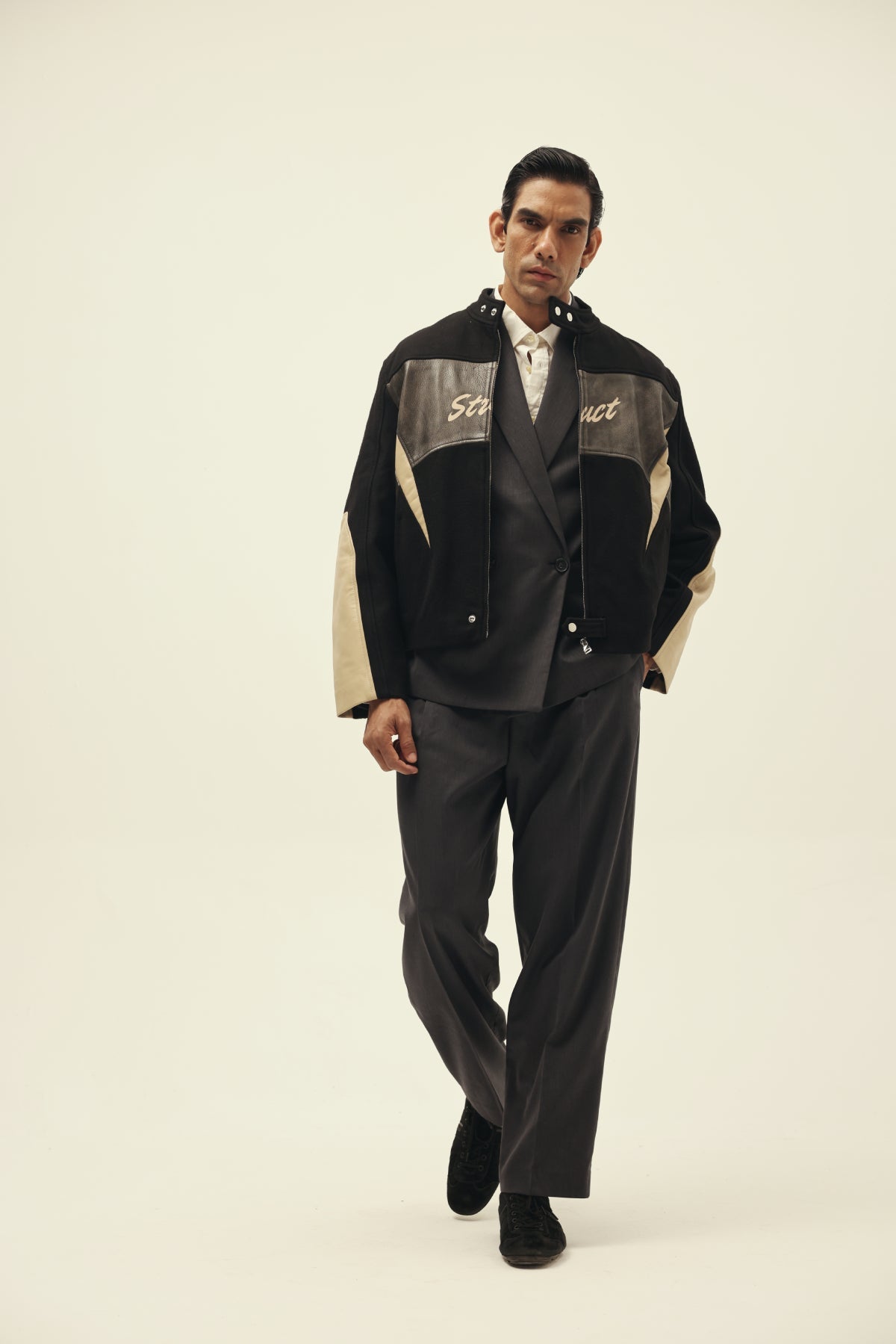 STRUCT DISTRESSED LEATHER RIDER JACKET BLACK