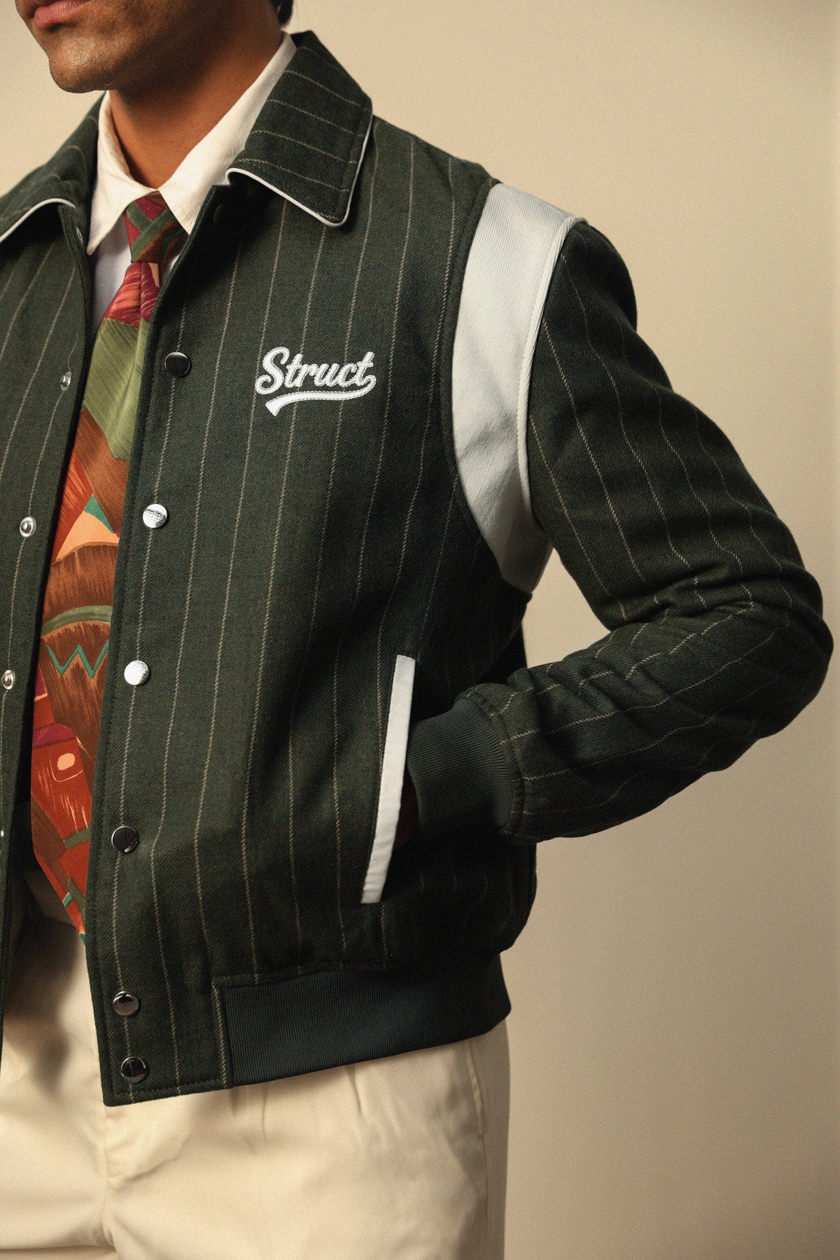 HIGHLANDERS PINSTRIPE SUITING BOMBER JACKET - II GREEN