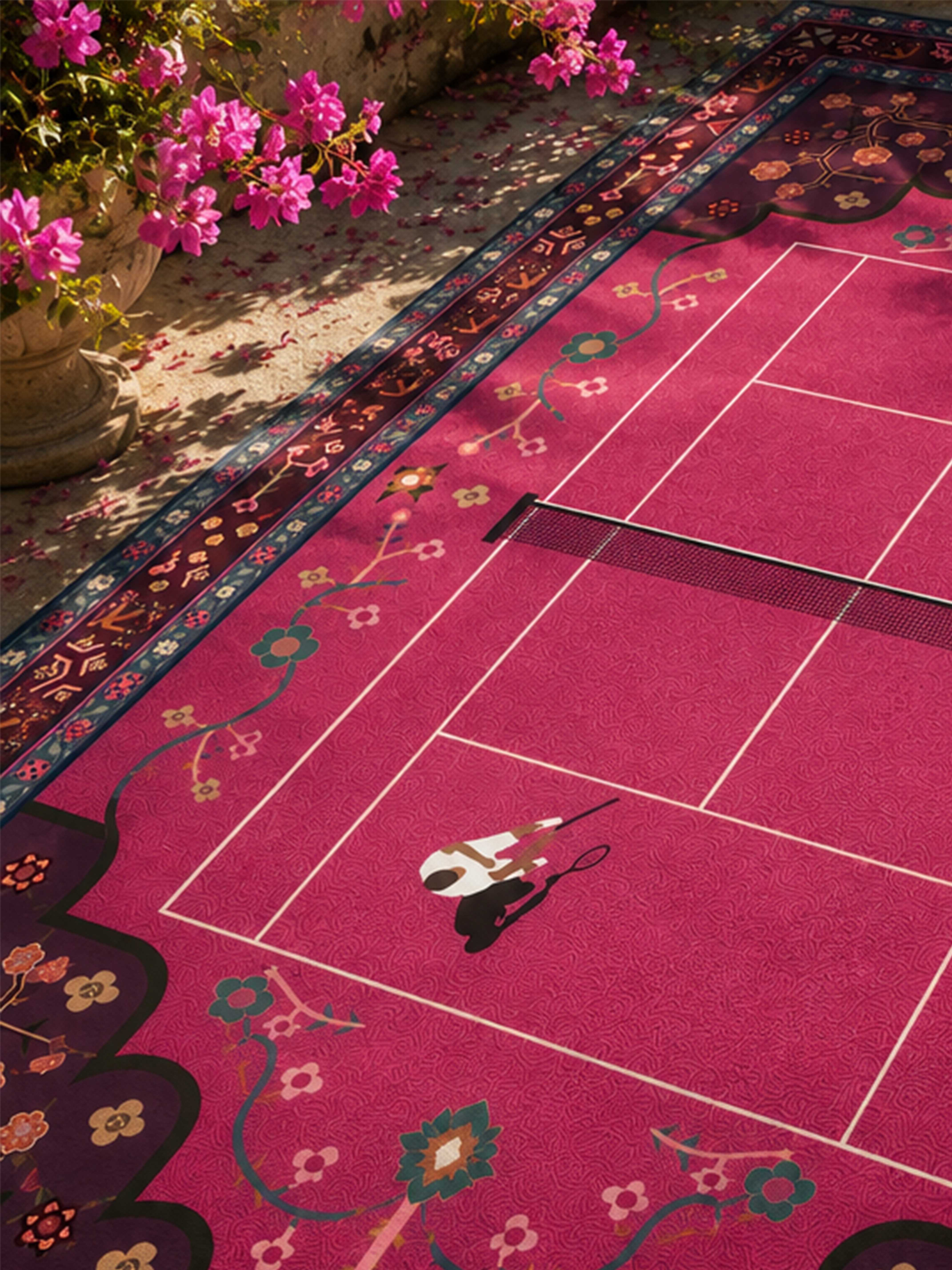 Pink tennis Traditional Washable Rug