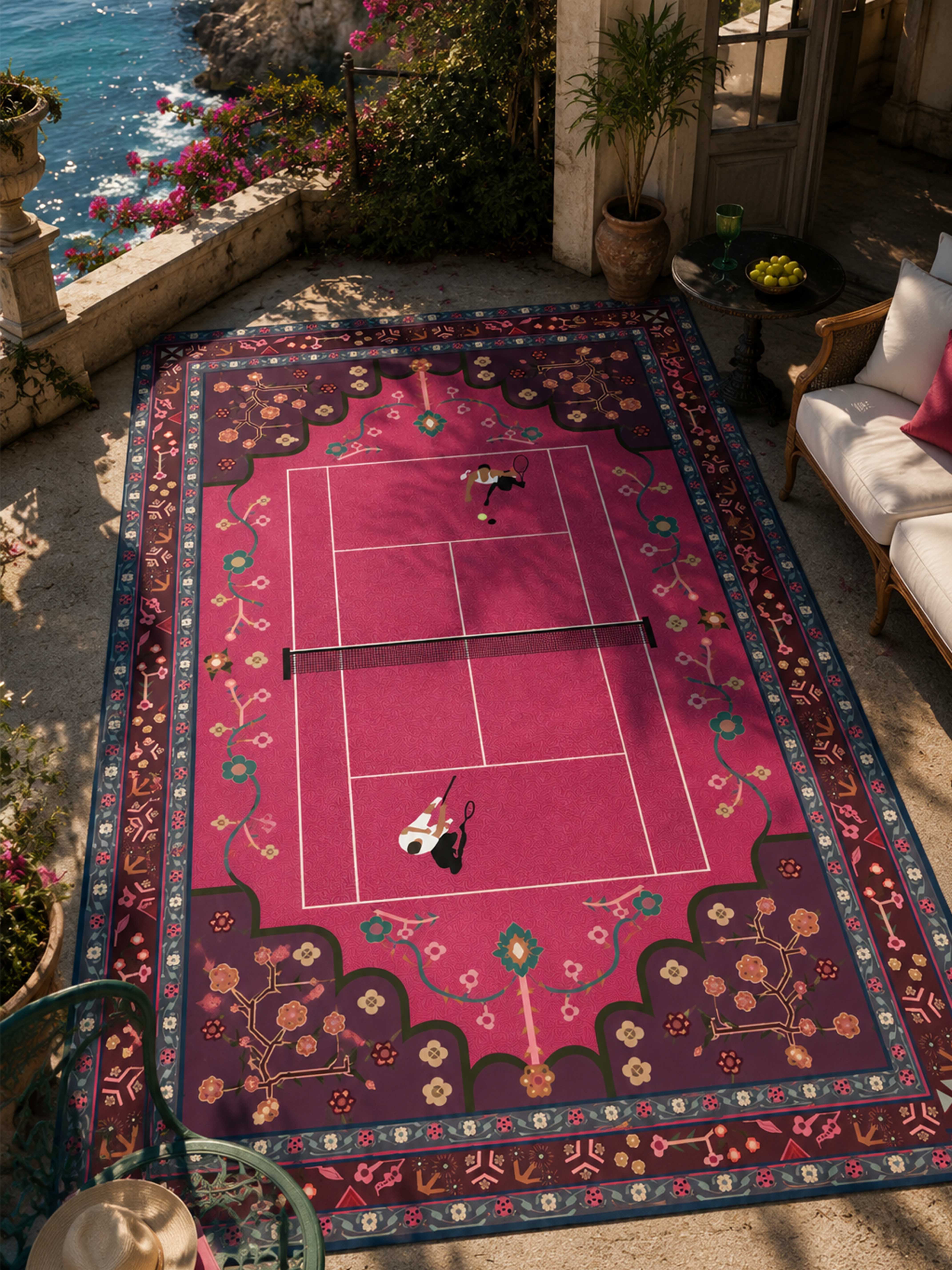 Pink tennis Traditional Washable Rug