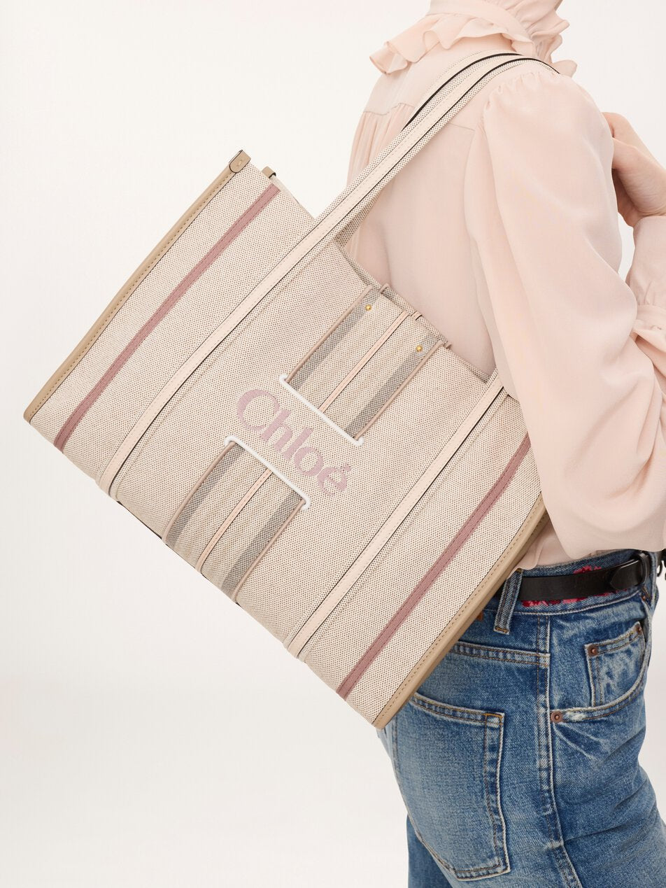 CHLOE Woody Loop tote bag in canvas Nude