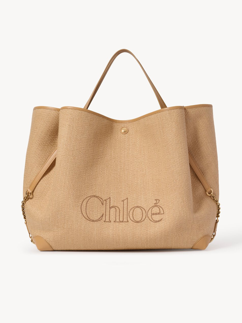 CHLOE Large Chloé Clover double carry bag in raffia-effect fibers Bleached Brown