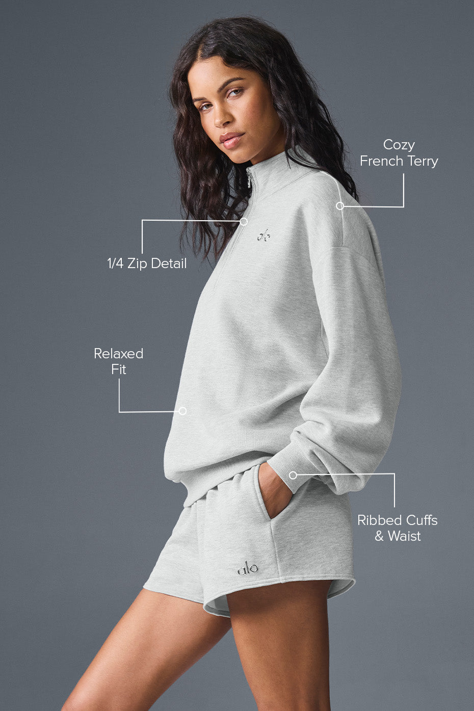 alo Accolade 1/4 Zip Pullover - Athletic Heather Grey