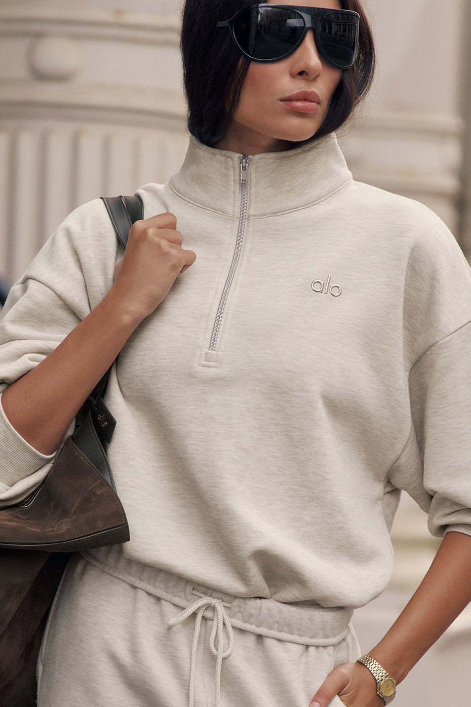 alo Accolade 1/4 Zip Pullover - Oatmeal Heather