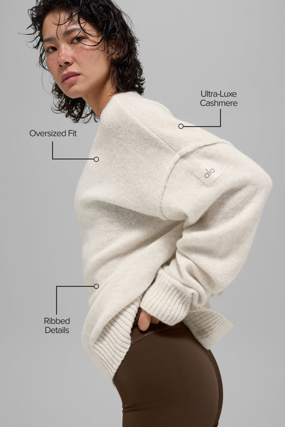 alo Unisex Wool Cashmere New Class Crewneck Sweater - Bone Heather