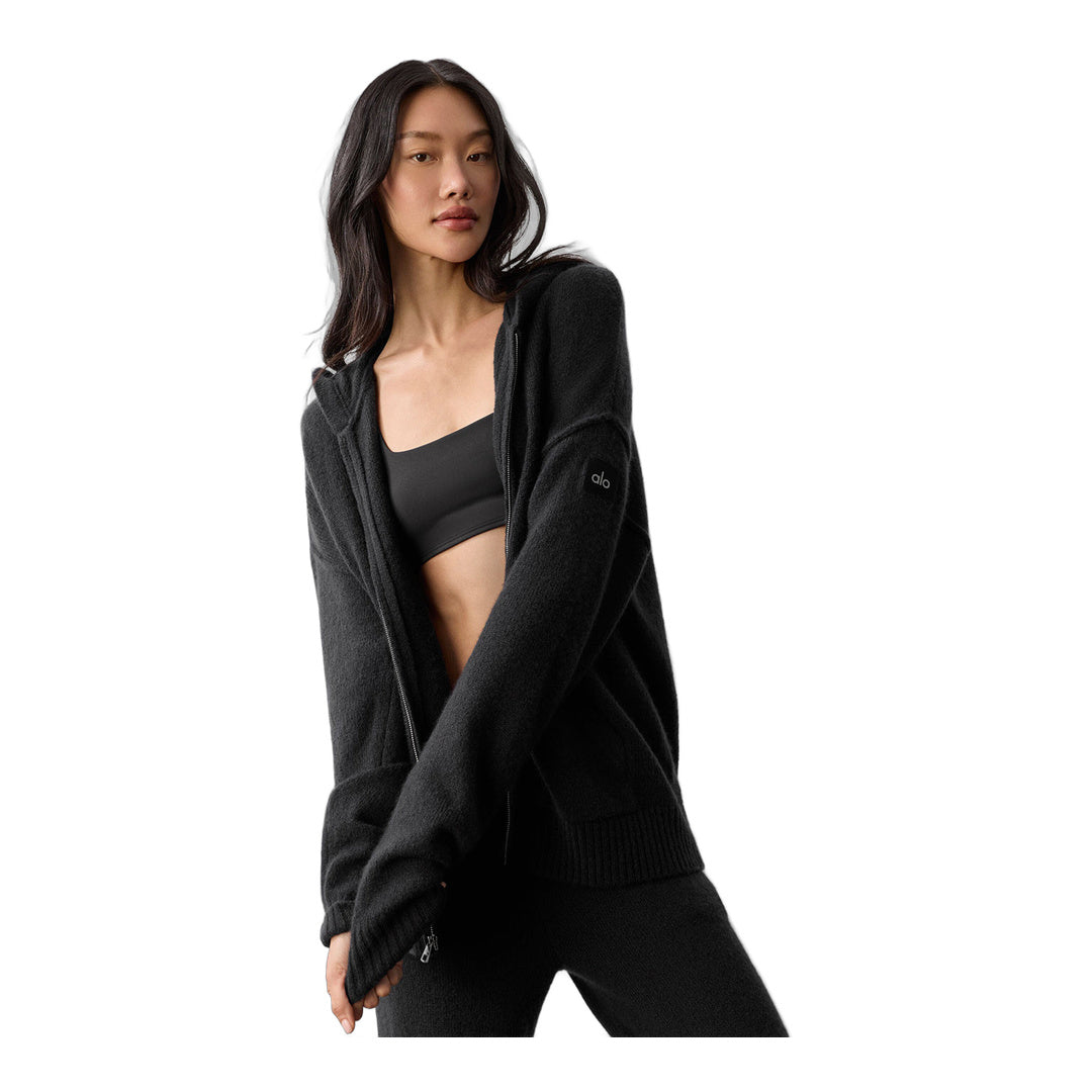 alo Wool Cashmere New Class Full Zip Hoodie - Black