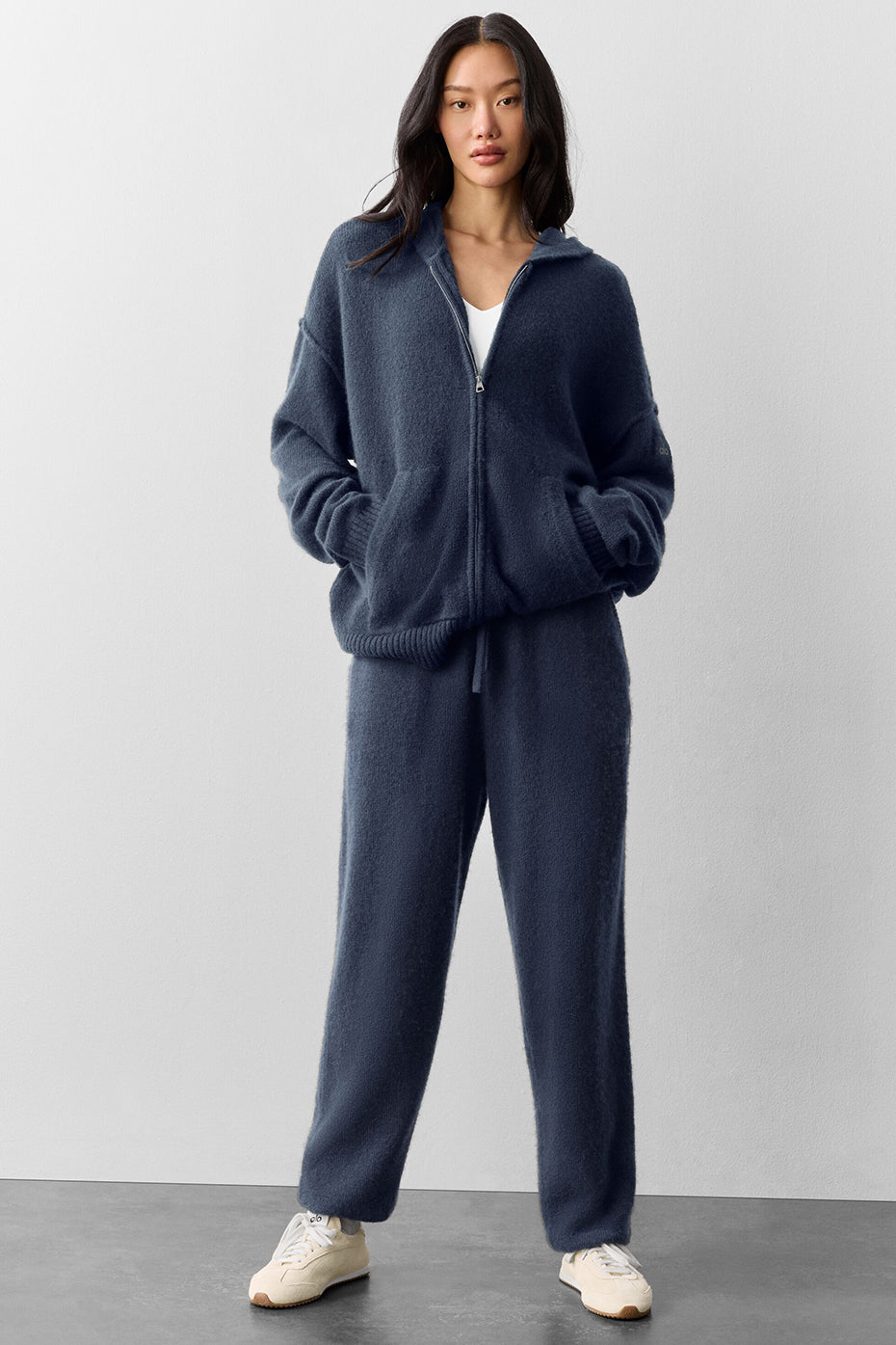 alo Wool Cashmere New Class Full Zip Hoodie - Navy