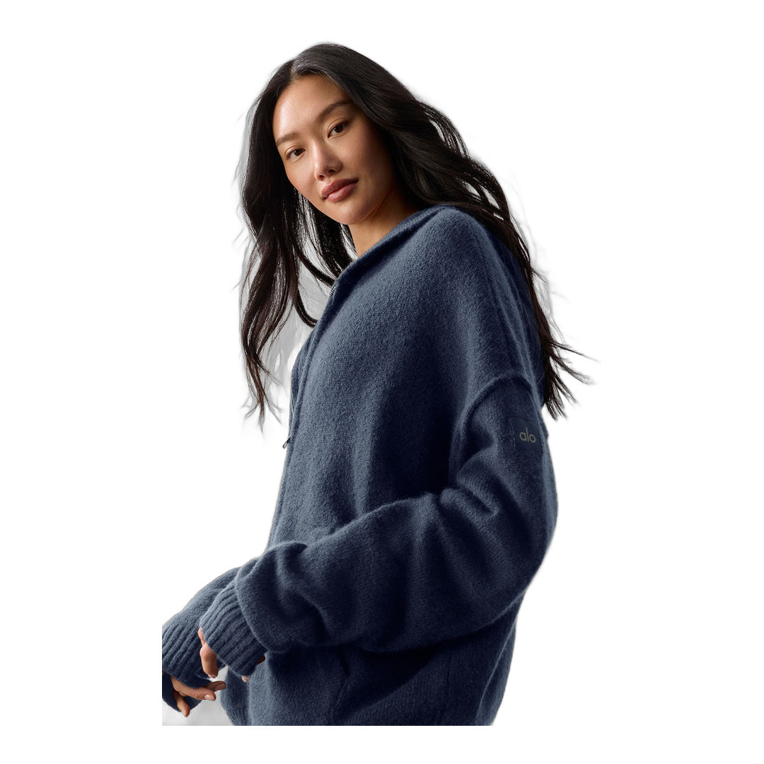 alo Wool Cashmere New Class Full Zip Hoodie - Navy
