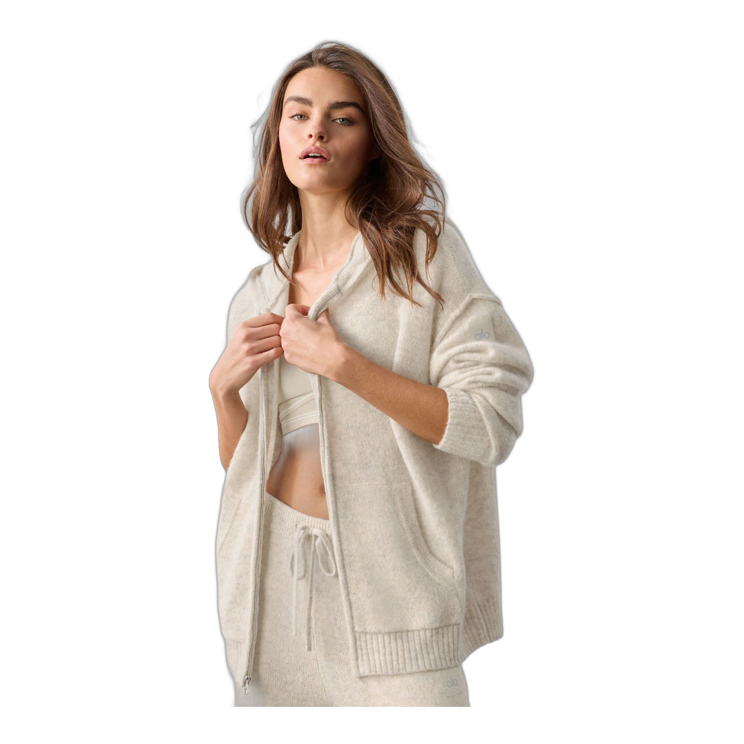 alo Wool Cashmere New Class Full Zip Hoodie - Oatmeal Heather