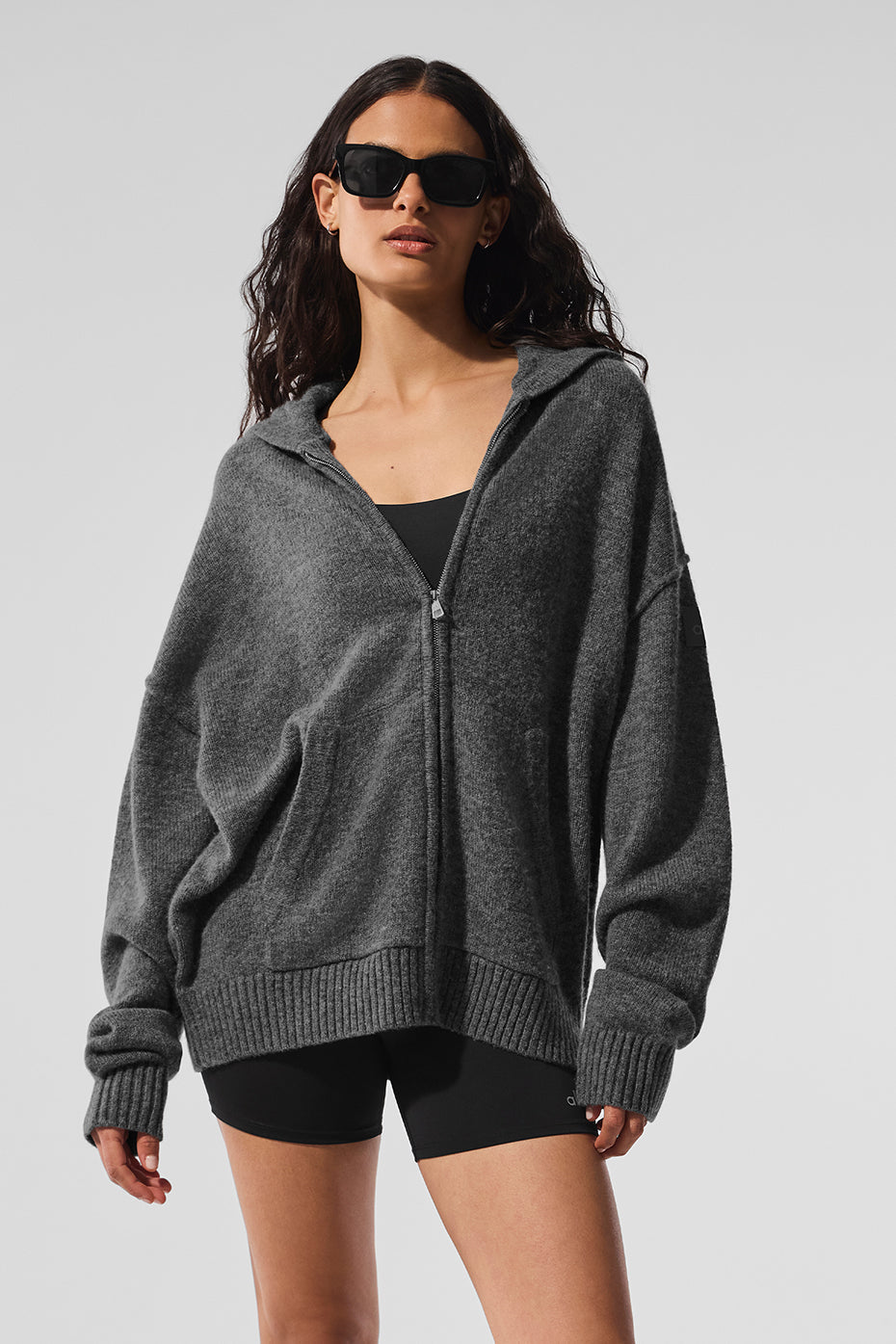 alo Wool Cashmere New Class Full Zip Hoodie - Platinum Grey