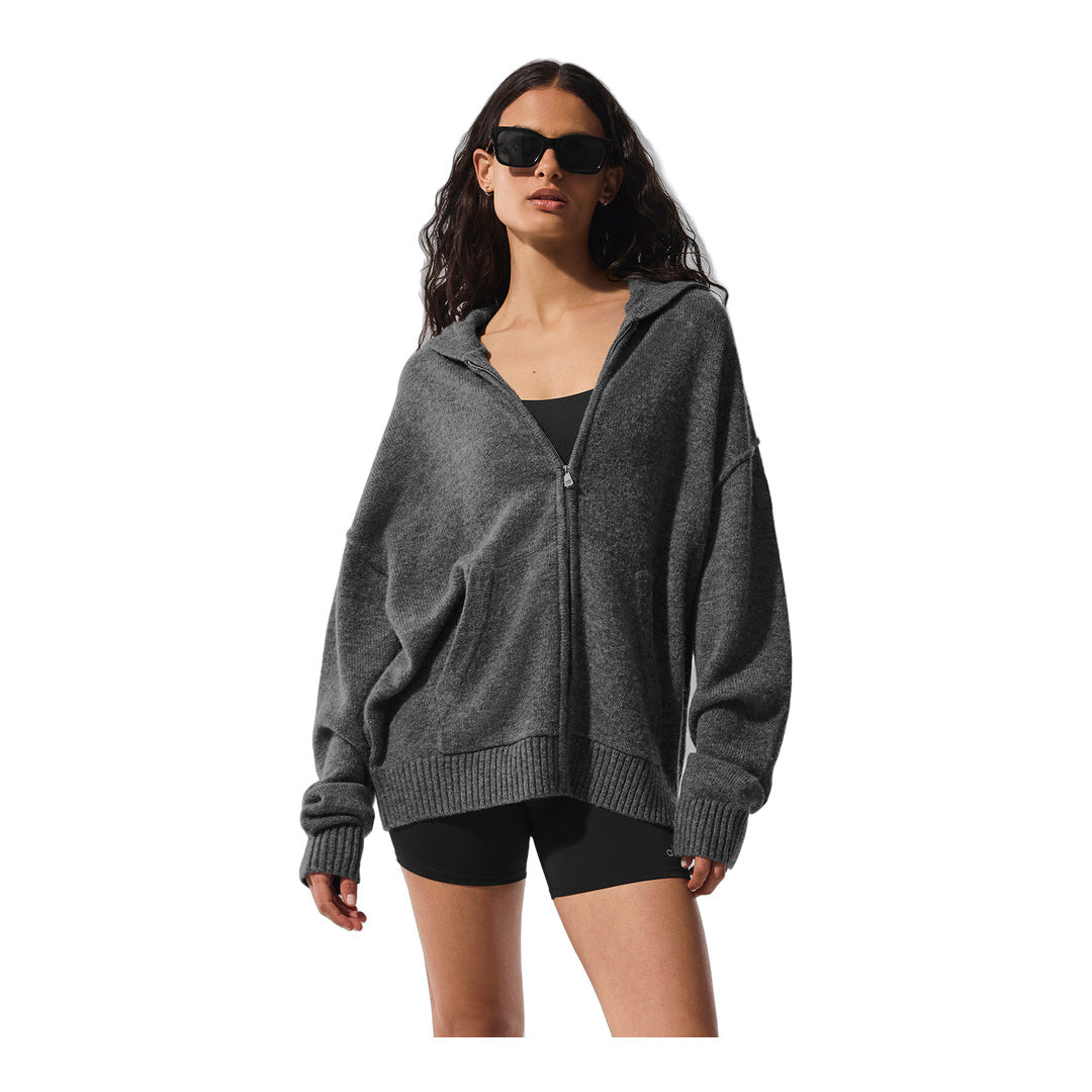 alo Wool Cashmere New Class Full Zip Hoodie - Platinum Grey